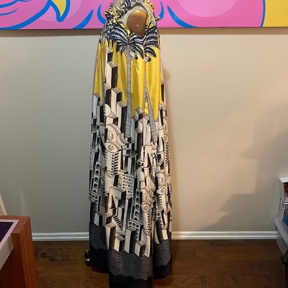 JC de Castelbajac Yellow Black Maxi Dress Camr Camera Act Print NWT - Picture 11 of 16